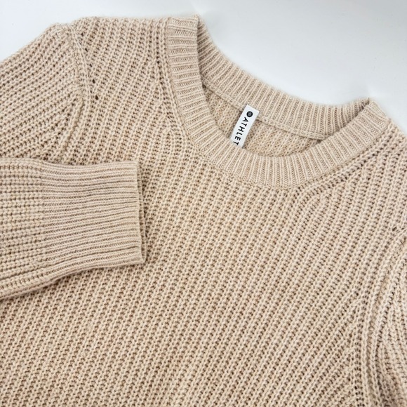 Athleta Sweaters - Athleta Beige Ribbed Knit Sweater Long Sleeve Crew Neck‎ Wool Blend Women's XL